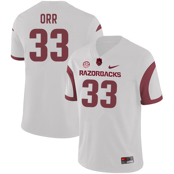 Men #33 Logan Orr Arkansas Razorbacks College Football Jerseys Sale-White - Click Image to Close